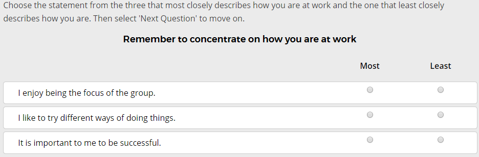 Cubiks PAPI I (Ipsative): Personality and Preference Inventory (Papi) - Personality Tests Sample Question